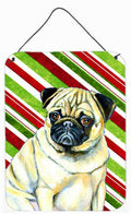 Pug Candy Cane Holiday Christmas Wall or Door Hanging Prints Aluminum Metal Sign Kitchen Wall Bar Bathroom Plaque Home Decor Front Door Plaque, 12x16, Multicolor