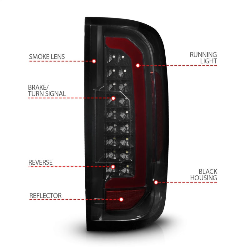 ANZO 15-21 GMC Canyon Full LED Tail Lights w/ Red Lightbar Black Housing Smoke Lens 311435
