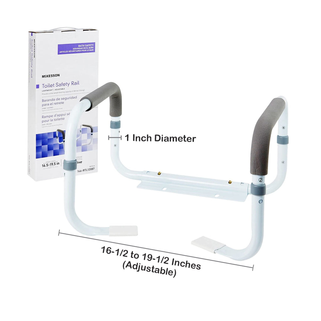 McKesson Toilet Safety Rail, White Steel, Width-Adjustable 146-RTL12087