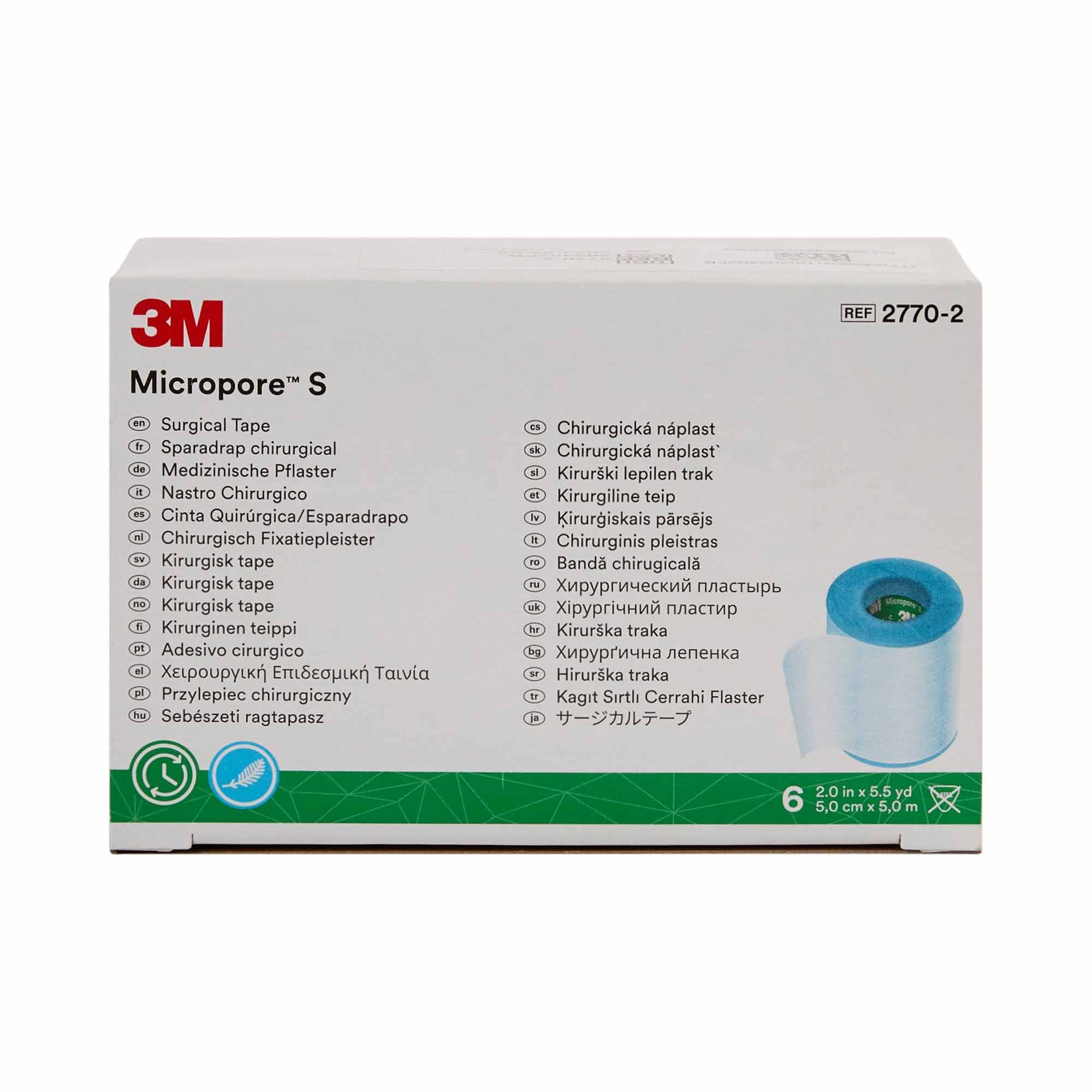 3M™ Micropore™ S Silicone Medical Tape, 2 Inch x 5-1/2 Yard, Blue 2770-2