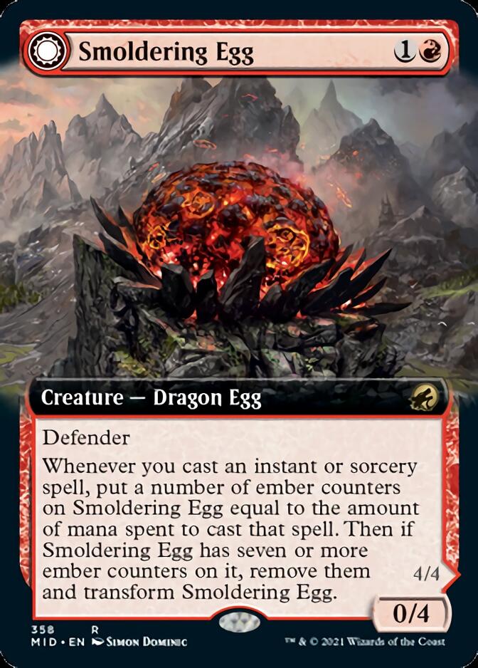 Smoldering Egg // Ashmouth Dragon (MID-358) - Innistrad: Midnight Hunt: (Extended Art, Double Faced Transform)