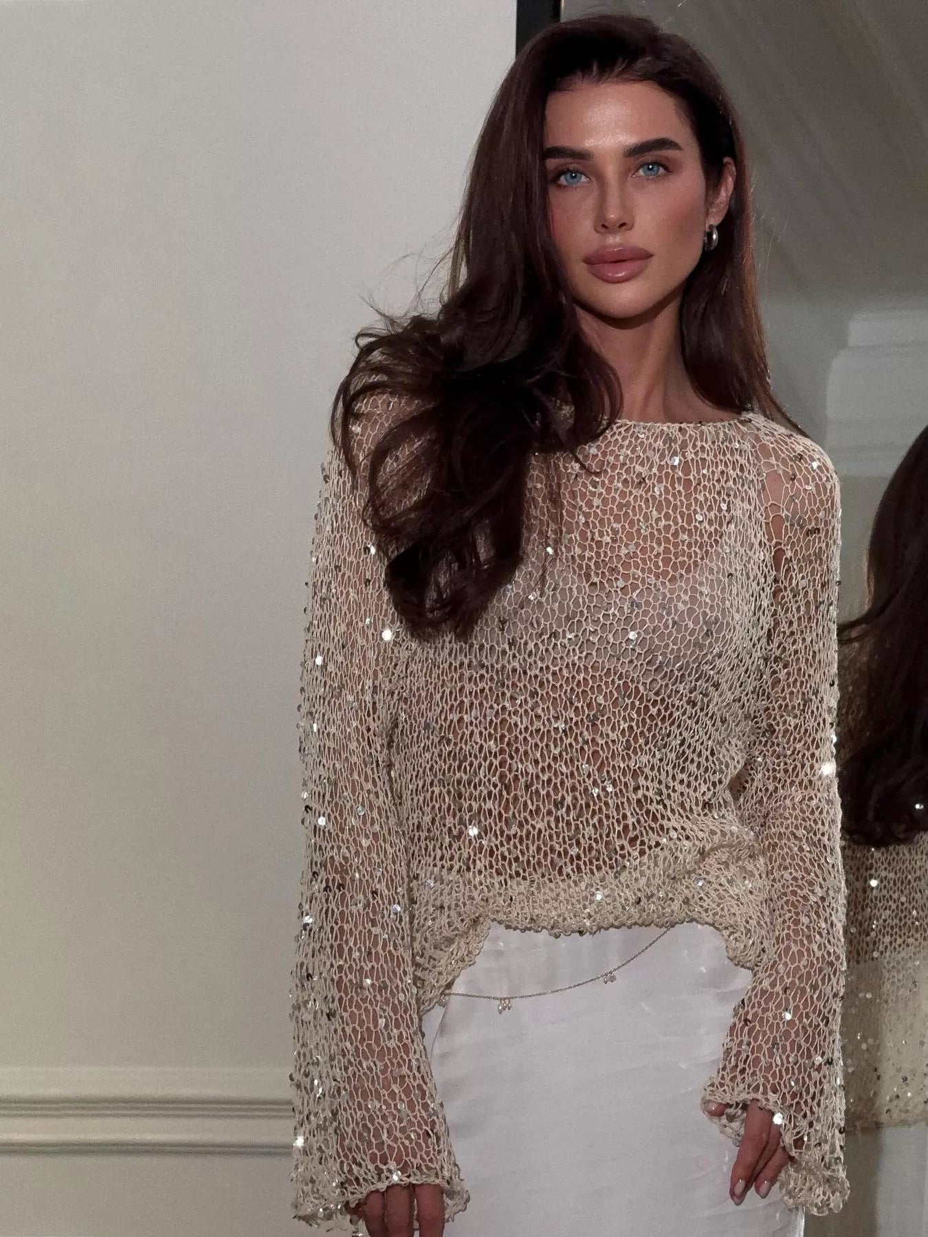 Sequin Embellished Knit Cover Up
