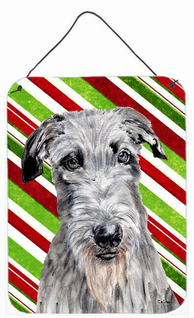 Scottish Deerhound Candy Cane Christmas Wall or Door Hanging Prints Aluminum Metal Sign Kitchen Wall Bar Bathroom Plaque Home Decor Front Door Plaque, 12x16, Multicolor
