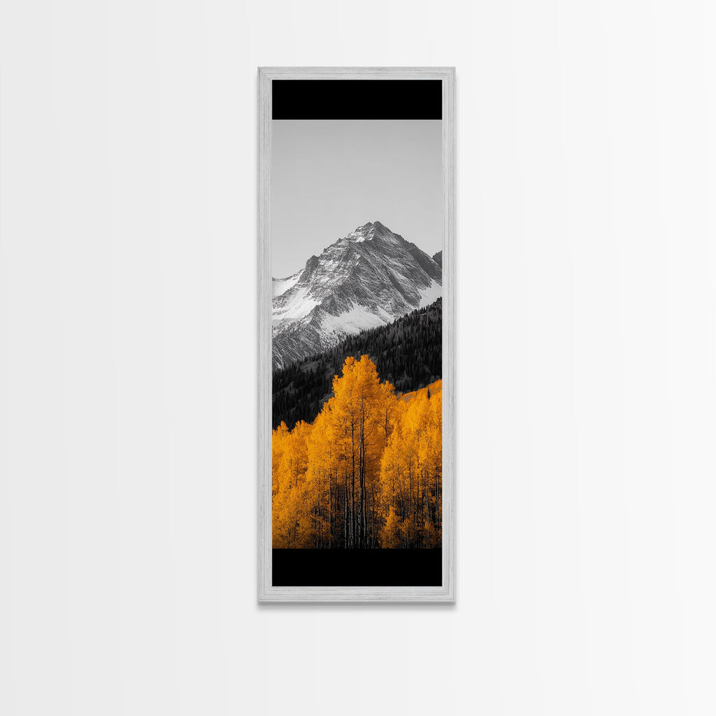 Autumn Aspen Trees, Mountain Range, Fall Foliage, Framed Canvas Print, Rustic Farmhouse Art, Living Room Wall Decor, Seasonal Nature Art