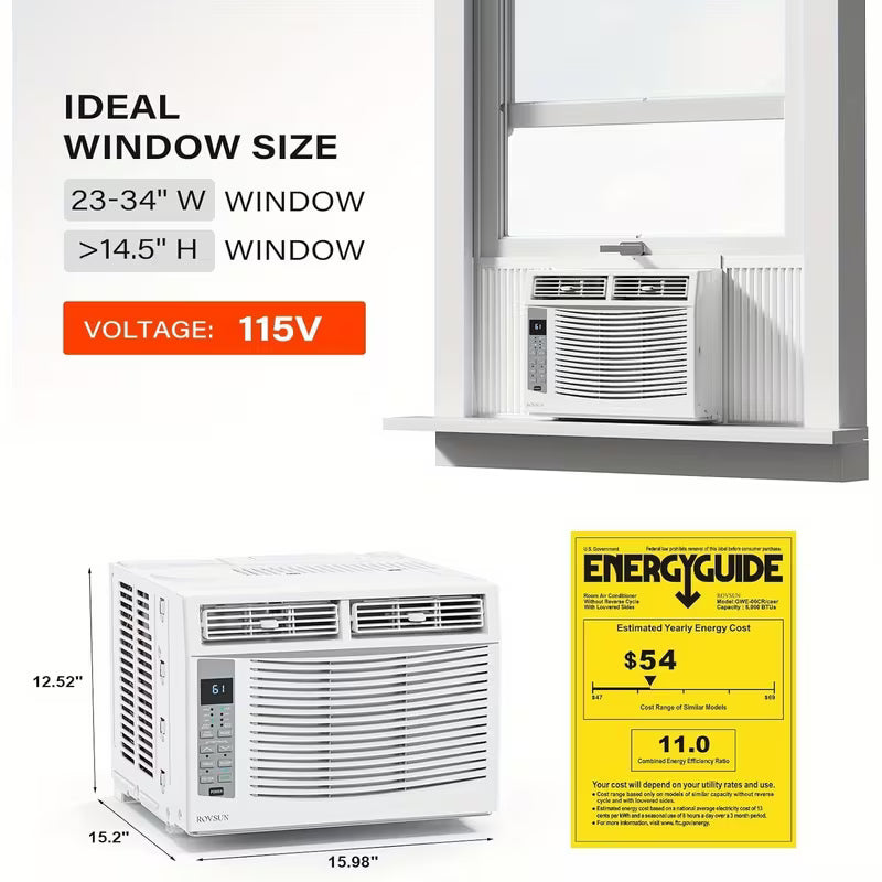 6000/ 8000/ 10000/ 12000/ 14000 BTU Window Air Conditioner with WiFi, Remote & App Control, Timer Function & Easy Install Kit, 115V/ 60Hz