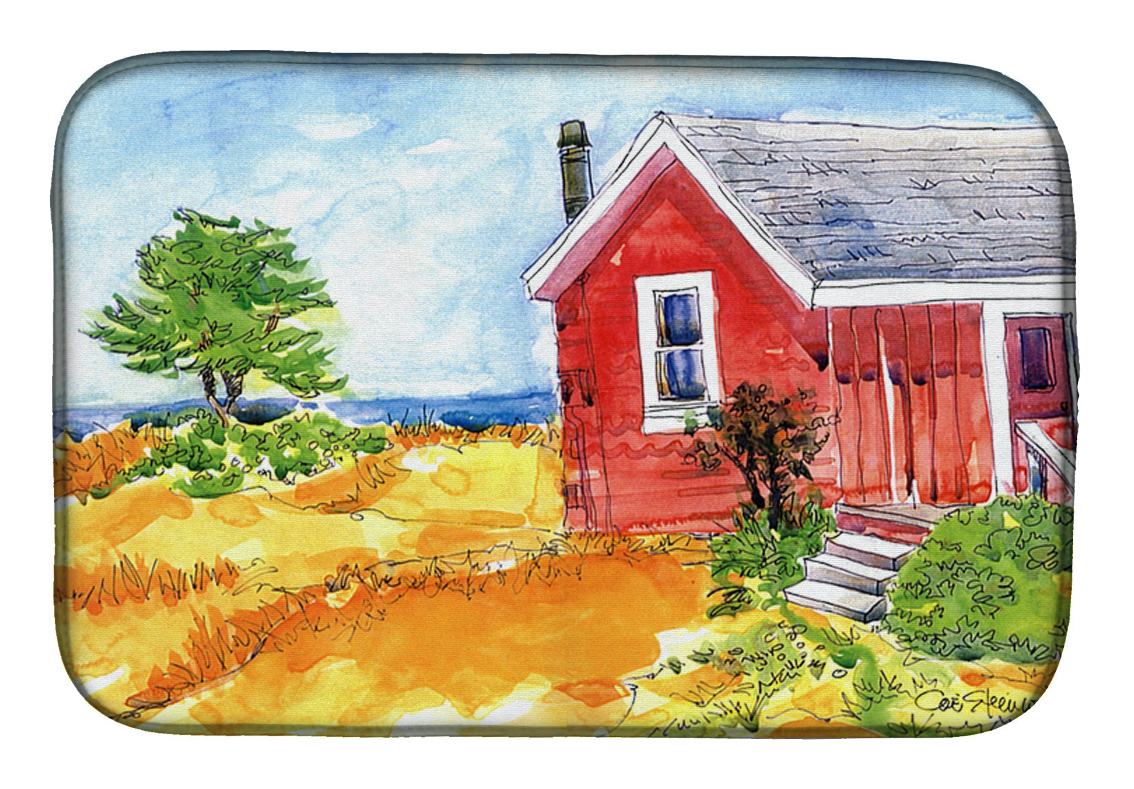 Old Red Cottage House at the lake or Beach Dish Drying Mat Absorbent Dish Drying Mat Pad for Kitchen Counter Dish Drainer Mat for Countertop, 14 x 21", Multicolor