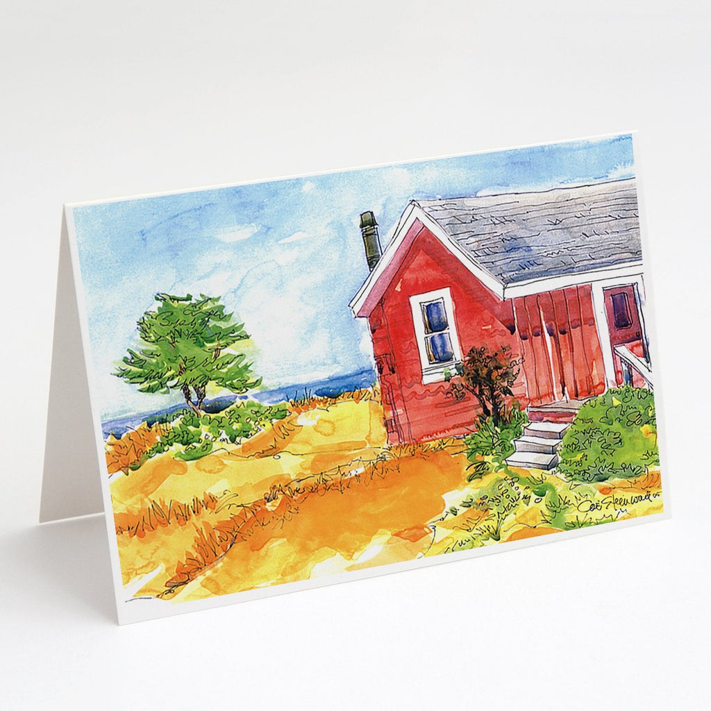 Old Red Cottage House at the lake or Beach Greeting Cards Pack of 8 Blank Cards with Envelopes Whimsical A7 Size 5x7