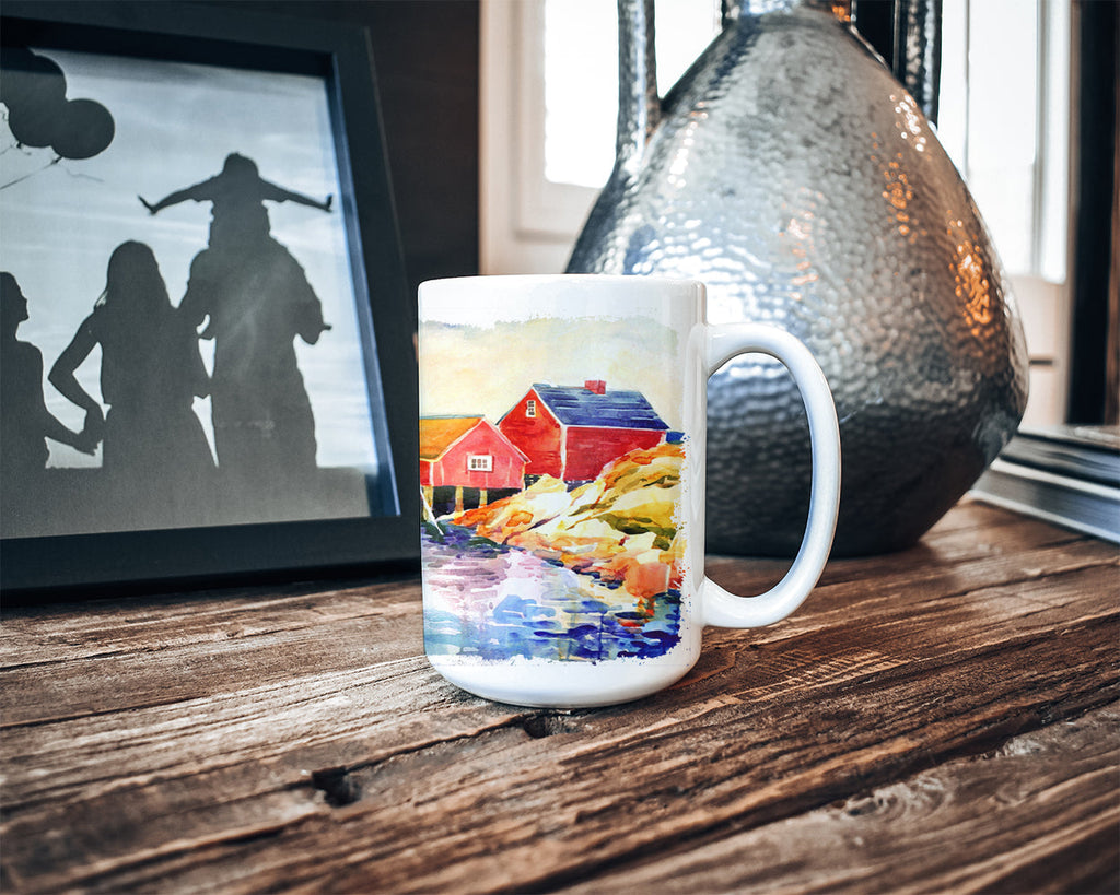 Boats at Harbour with a view Ceramic Coffee Mug 15 oz Decorative Large C Handle Mug Cup for Tea, Cocoa Hot Chocolate