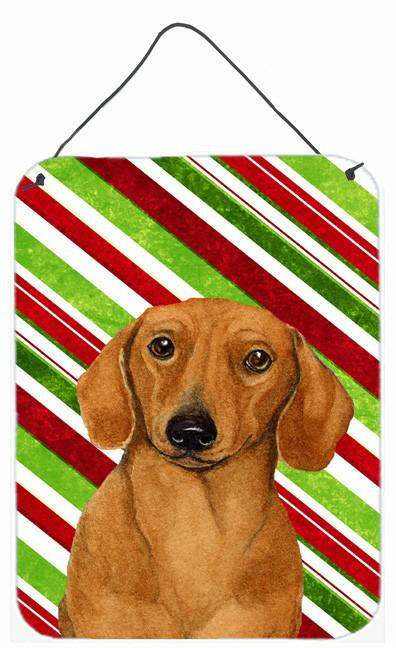Dachshund Candy Cane Holiday Christmas Wall or Door Hanging Prints Aluminum Metal Sign Kitchen Wall Bar Bathroom Plaque Home Decor Front Door Plaque, 12x16, Multicolor