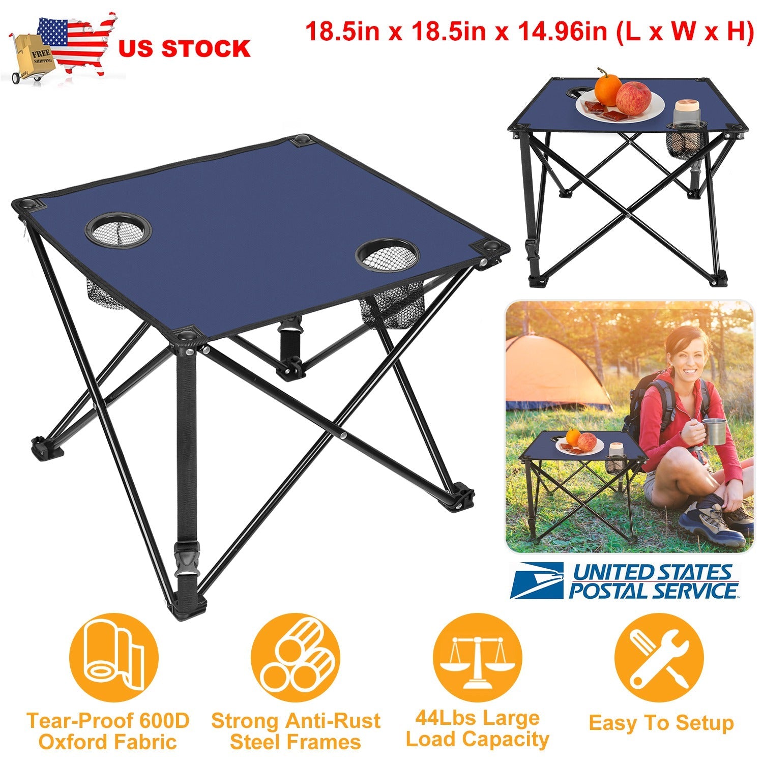 2Pcs Foldable Camping Table Portable Picnic Table Lightweight Travel Desk with 2 Cup Holders/Table Carrying Bag