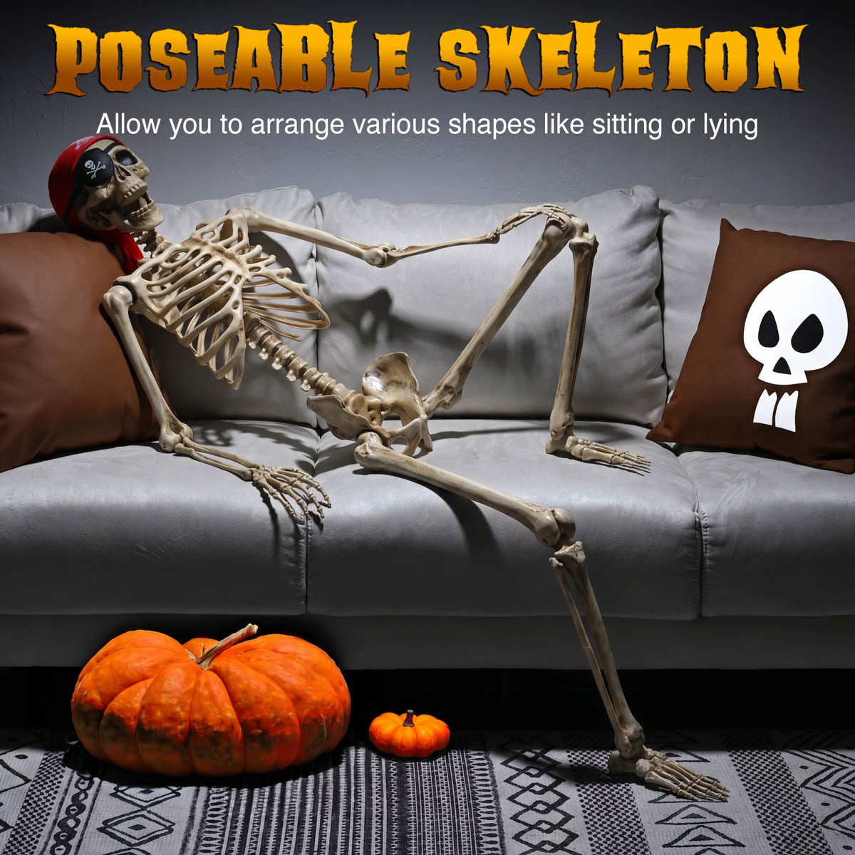 Yescom 5.6ft Skeleton Posable Halloween Decoration with Pirate, Cowboy, Day of Dead Costume