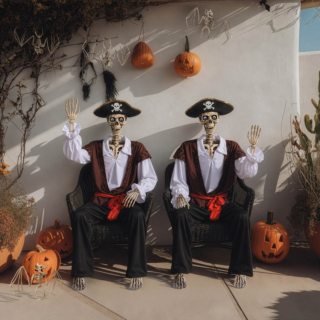 Yescom 5.6ft Skeleton Posable Halloween Decoration with Pirate, Cowboy, Day of Dead Costume