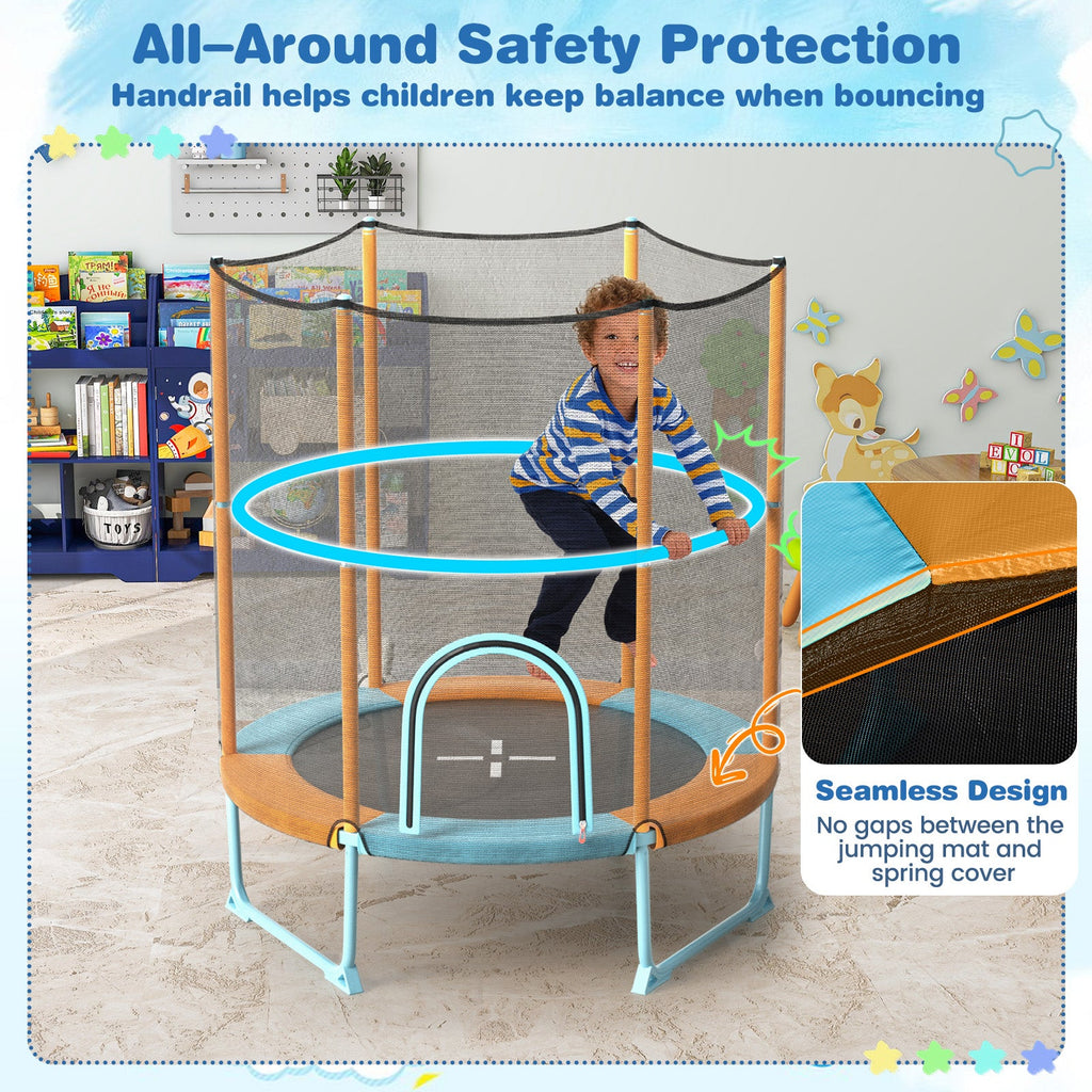 60 Inch Trampoline with Gymnastic Bar and Rings for Kids-Orange