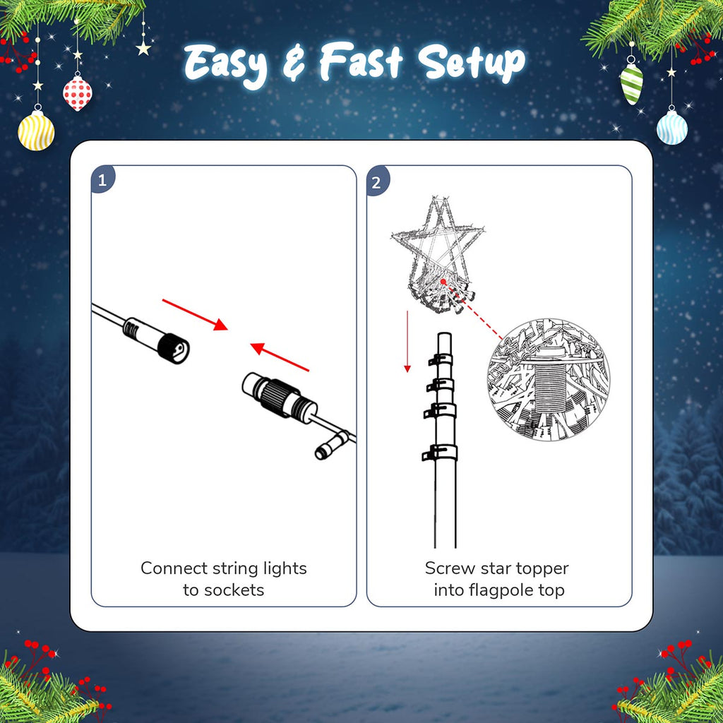 Yescom Outdoor 20ft Flagpole with Christmas Tree Light Warm White
