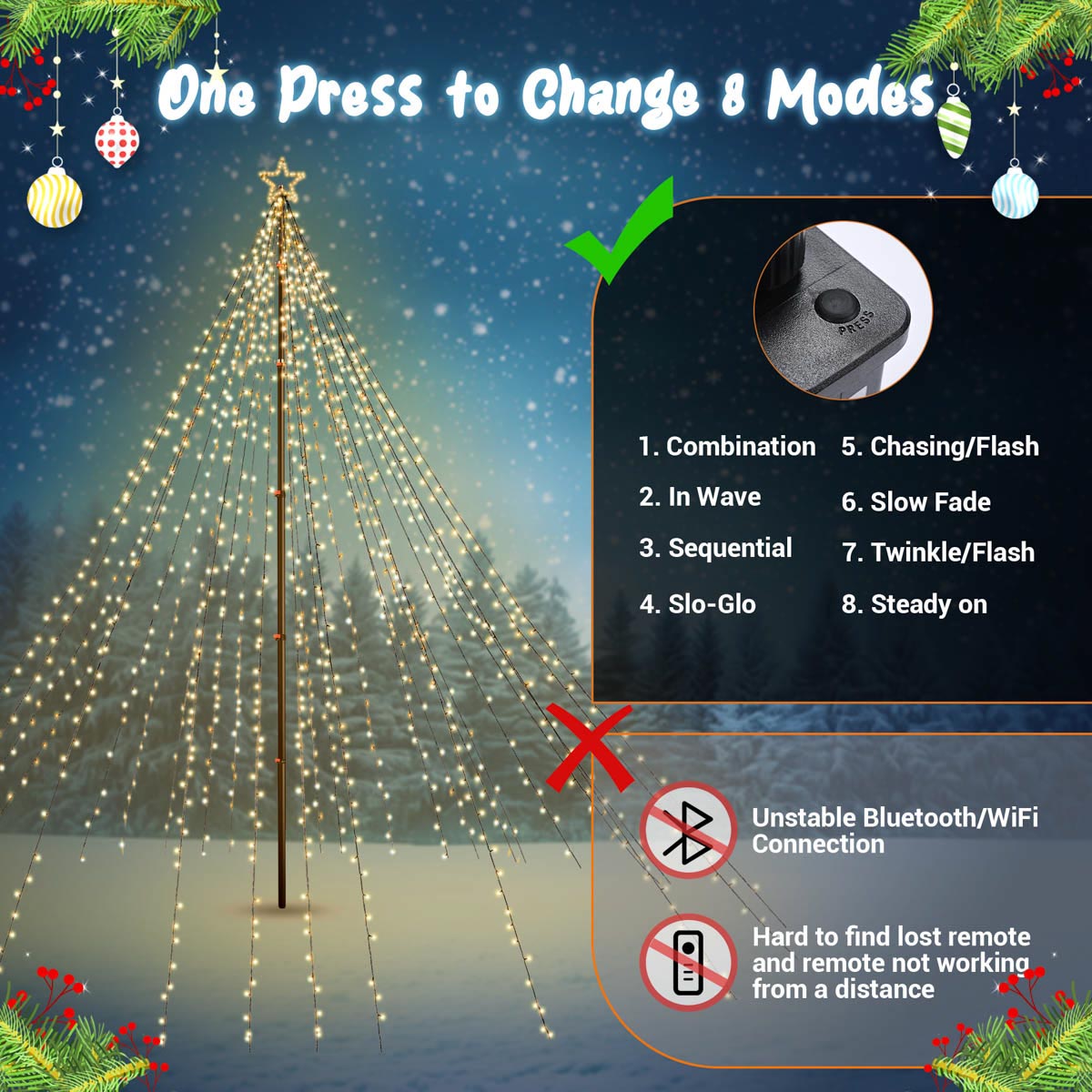 Yescom Outdoor 20ft Flagpole with Christmas Tree Light Warm White