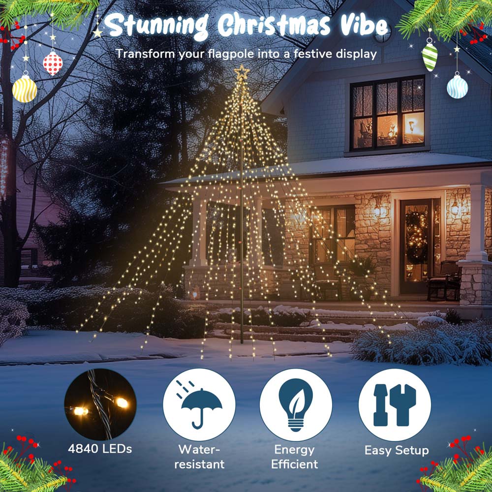 Yescom Outdoor 20ft Flagpole with Christmas Tree Light Warm White