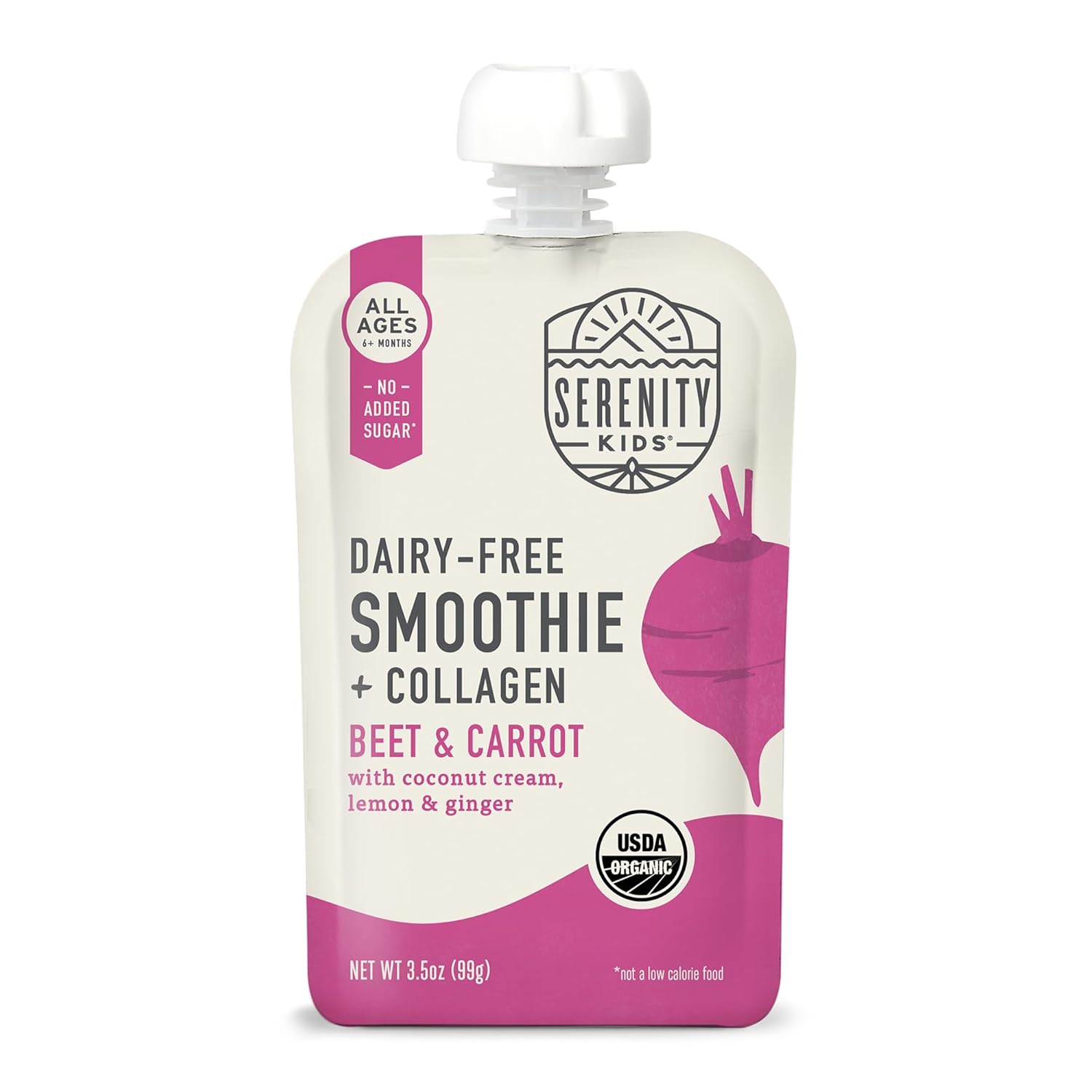 Serenity Kids Organic Beet & Carrot Smoothie Pouch, Grain-Free, Dairy-Free, 3.5 oz, Pack of 6