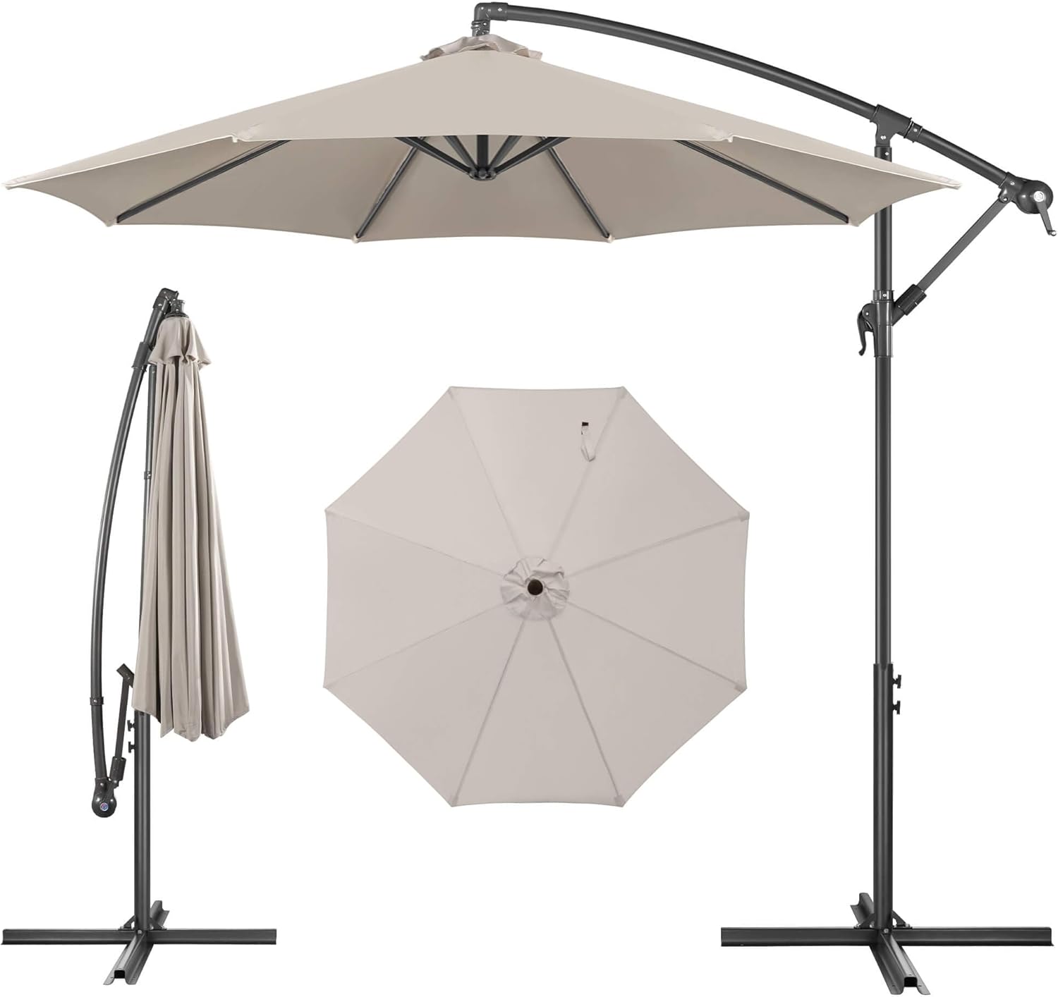 FLAME&SHADE 10ft Cantilever Patio Umbrella Outdoor, Large Offset Umbrella with Crank and Cross Base, UPF 50+ UV Protection Hanging Umbrella for Pool Deck Garden, Taupe