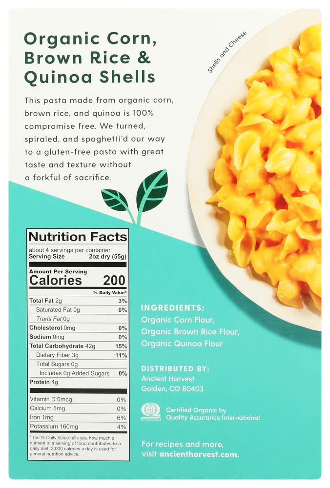 Ancient Harvest Organic Quinoa Supergrain Pasta Shells, 8 oz, Pack of 12