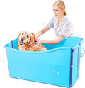 Portable Dog Bathtub for Large Dogs - 48.4Gal Foldable Pet Wash Station with Drain Plug, Insulated & Non-Slip Design for Indoor/Outdoor Bathing, Grooming, Camping（Blue）