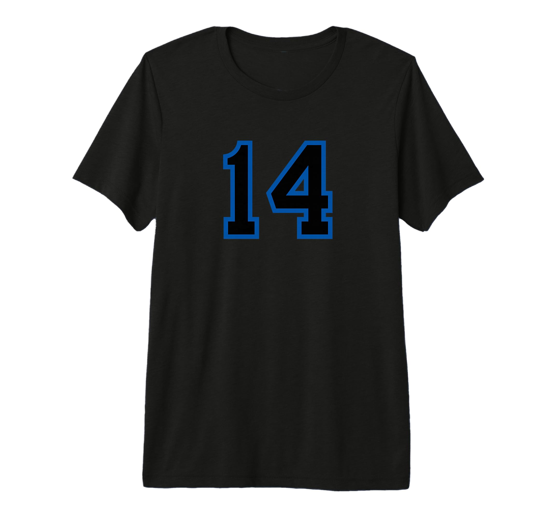 Blue Black Sport Team Number 14 Tri T-Shirt - Minimalist Print for Adults