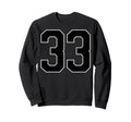 Black Sports Team Number 33 Fan Sweatshirt - Minimalist Print for Adults