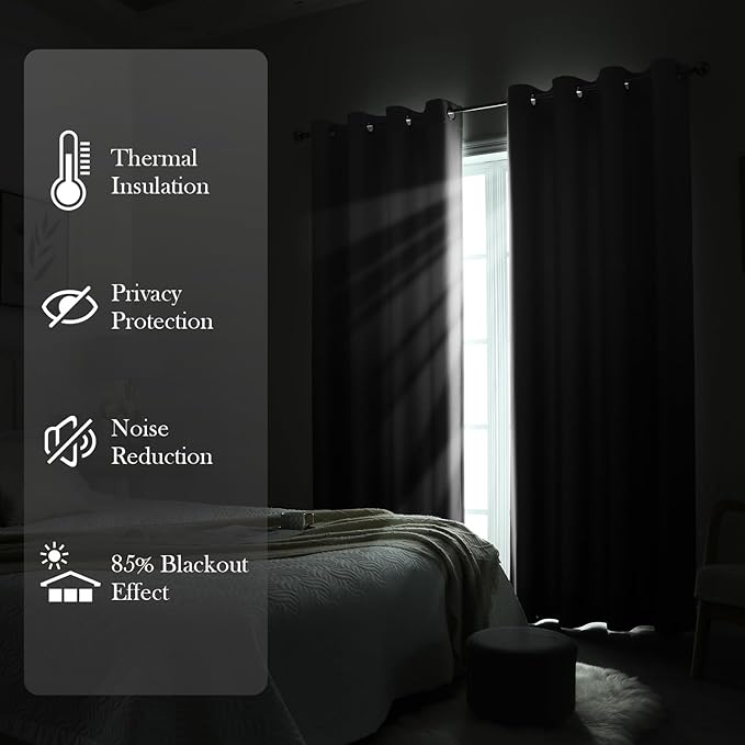 HOMEIDEAS Black Ombre Blackout Curtains 52 X 96 Inch Length Gradient Room Darkening Thermal Insulated Energy Saving Grommet 2 Panels Window Drapes for Living Room, Bedroom