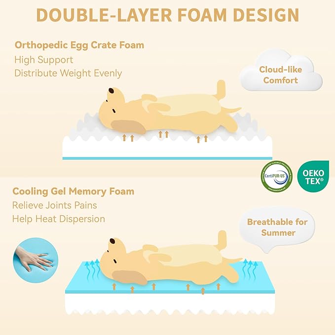 Orthopedic Waterproof Dog Bed for Extra Large Dogs, Memory Foam XL Dog Bed with Sides, Egg-Crate Foam and Non-Slip Bottom Jumbo Dogs Couch Beds with Washable Removable Cover(Jumbo,Light Grey)