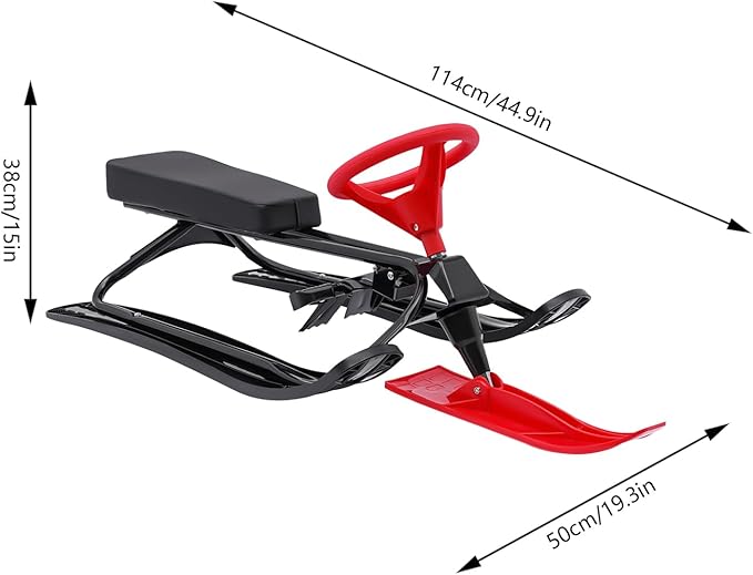 Snow Racer Sled with Steering Wheel and Brakes, Durable Steel Frame, Downhill Steerable Sled for 220 LBS Kids, Teenagers, Adults