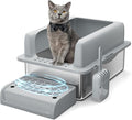 Stainless Steel Cat Litter Box 8 inch, XXL Large Cat Litter Tray with High Side, Platform Step and Scoop for Big Cats Multiple Cats, Easy Clean