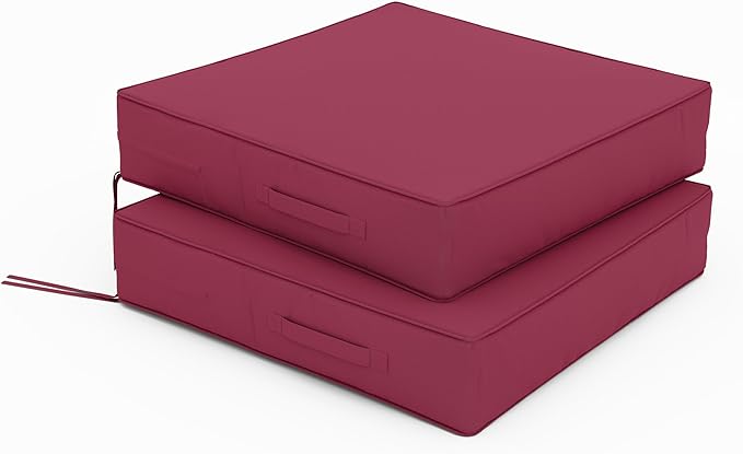 Patio Chair Cushions 24 X 24 X 5 Inch Waterproof Outdoor Seat Cushions for Patio Furniture, Outdoor Sofa Couch Pads with Ties & Handle, Set of 2, Fuchsiared