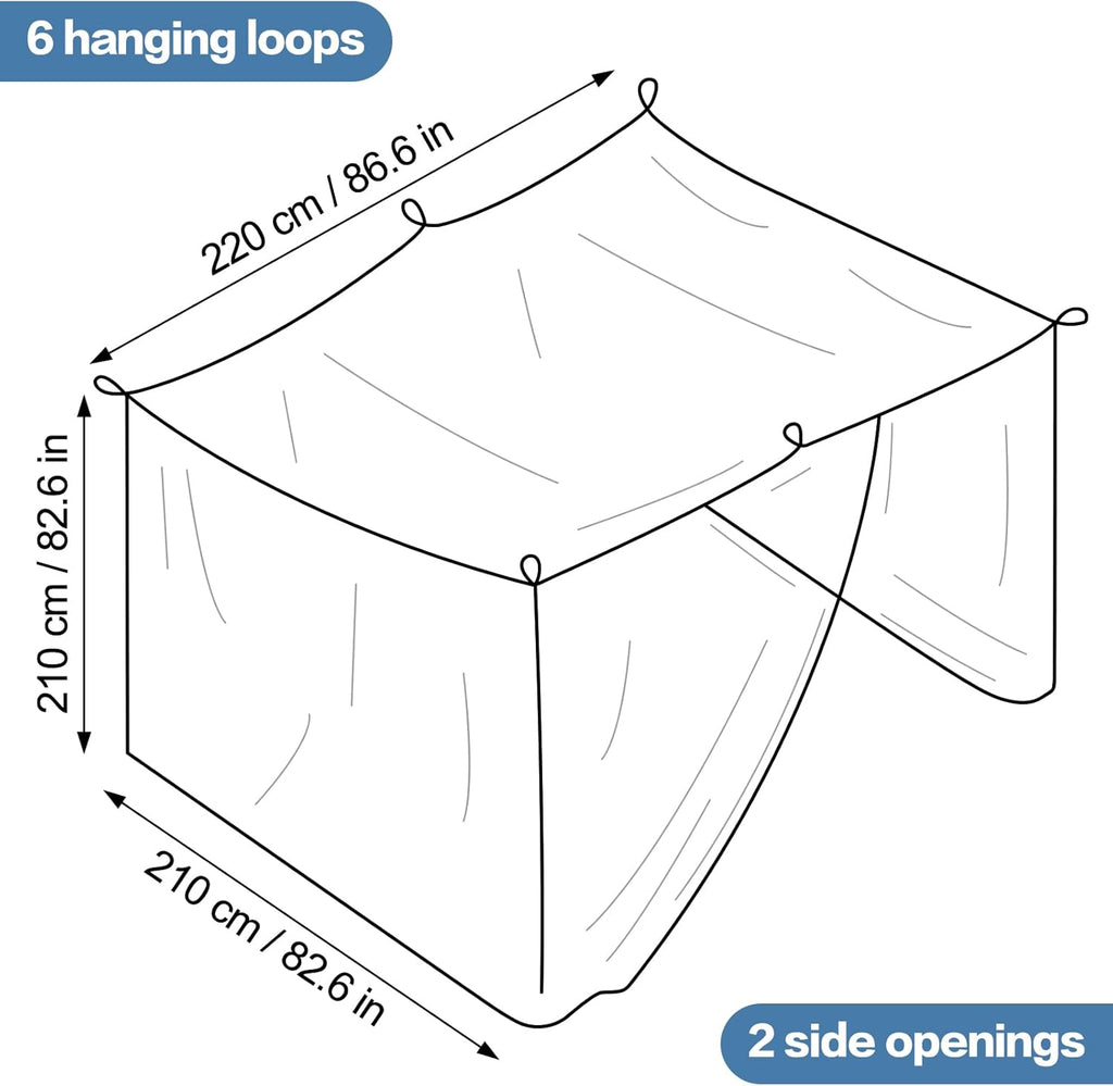 Mosquito Netting for Patio - Extra-Large Mosquito Net for Bed Camping Hammock Porch Garden Outdoor, 2 Openings Design with 1 Storage Bag, 8 Pegs, 8 Stoppers and 8 Pieces of 1.4m Rope