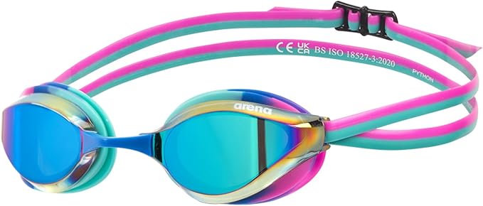 ARENA Unisex Python Racing Swim Goggles for Men and Women Anti-Fog No Leak Max Comfort Dual Strap, Mirror/Non-Mirror Lens