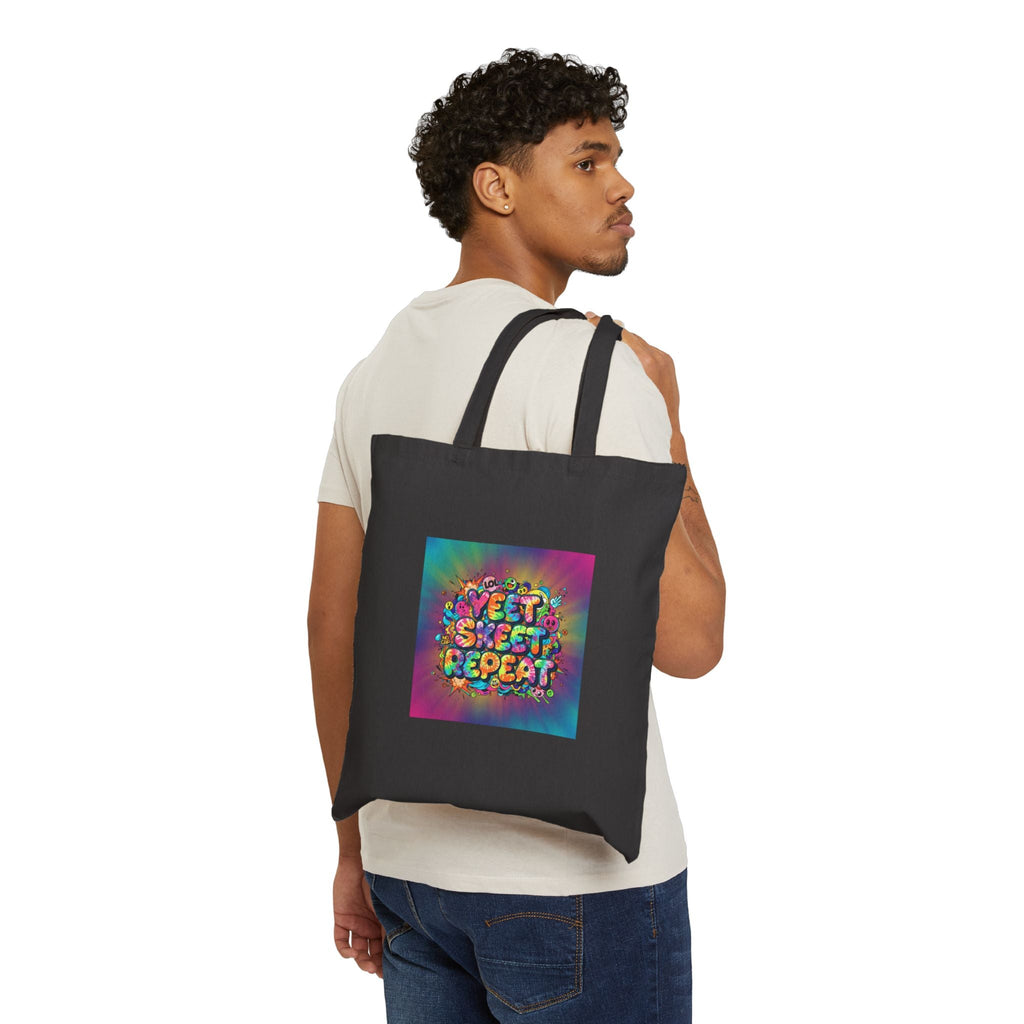 Yeet Sleep Repeat Tote | Slogan & Glitch Graphic, Meme Phrase Canvas