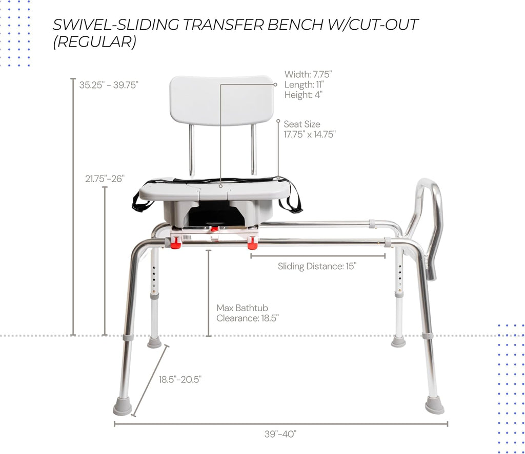 Swivel Sliding Shower Chair & Tub Transfer Bench with Cut Out, Height Adjustable, Heavy-Duty Capacity up to 400 LBs, for Safety Shower, for Elderly & Disabled