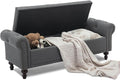 58.1'' Storage Bench Upholstered Linen End of Bedroom Bed Bench Ottoman with Tufted Cushioned Rolled Arm Large Storage Space for Reading Living Room Entryway, Grey