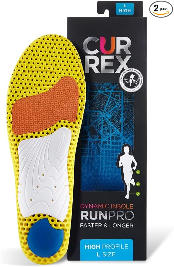 CURREX RunPro Insoles for Running Shoes – Arch Support Inserts to Help Reduce Fatigue, Prevent Injuries & Boost Performance – for Men & Women – High Arch, 2X Size