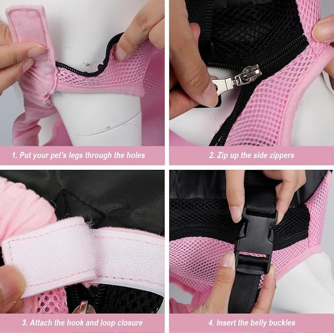 FEimaX Dog Carrier Backpack Pet Legs Out Front Cat Travel Bag, Adjustable Puppy Backpacks Carriers Hands-Free for Small Medium Dogs Cats Hiking Traveling Camping Daily Walking (Medium, Pink)
