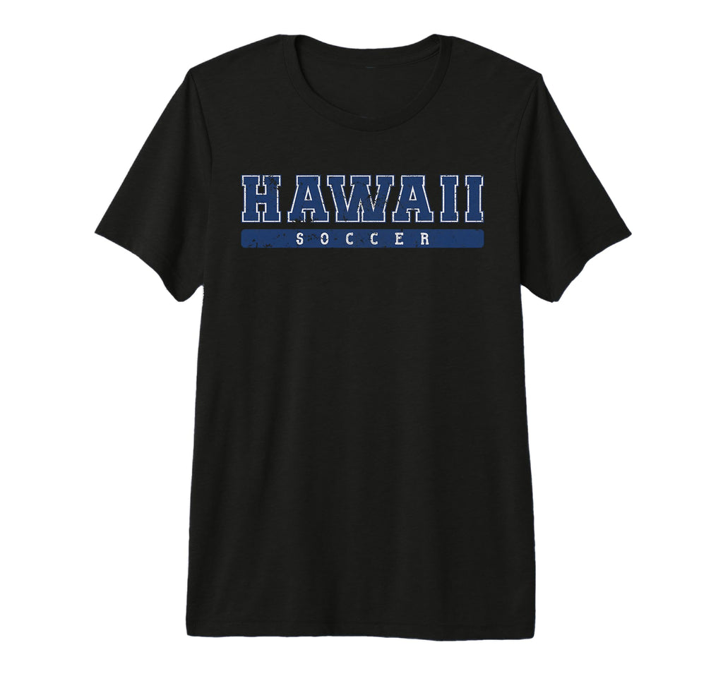 Hawaii Soccer Blue Text Tri Blend T-Shirt - Minimalist Print for Adults