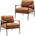 Mid-Century Accent Chair Set of 2, Soft Armchair PU Leather Lounge Chair with Black Metal Legs, Upholstered Leisure Chair for Living Room Bedroom Reception Room, Brown