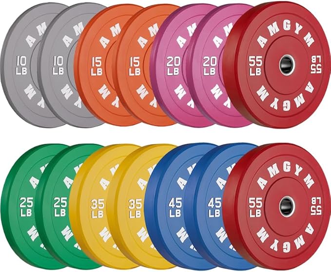 2 Inch Bumper Plates，10-500lbs，Barbell Rubber Olympic Weight Plates Set for Home Gym, Strength Training & Weight Lifting, Multiple Options Colors
