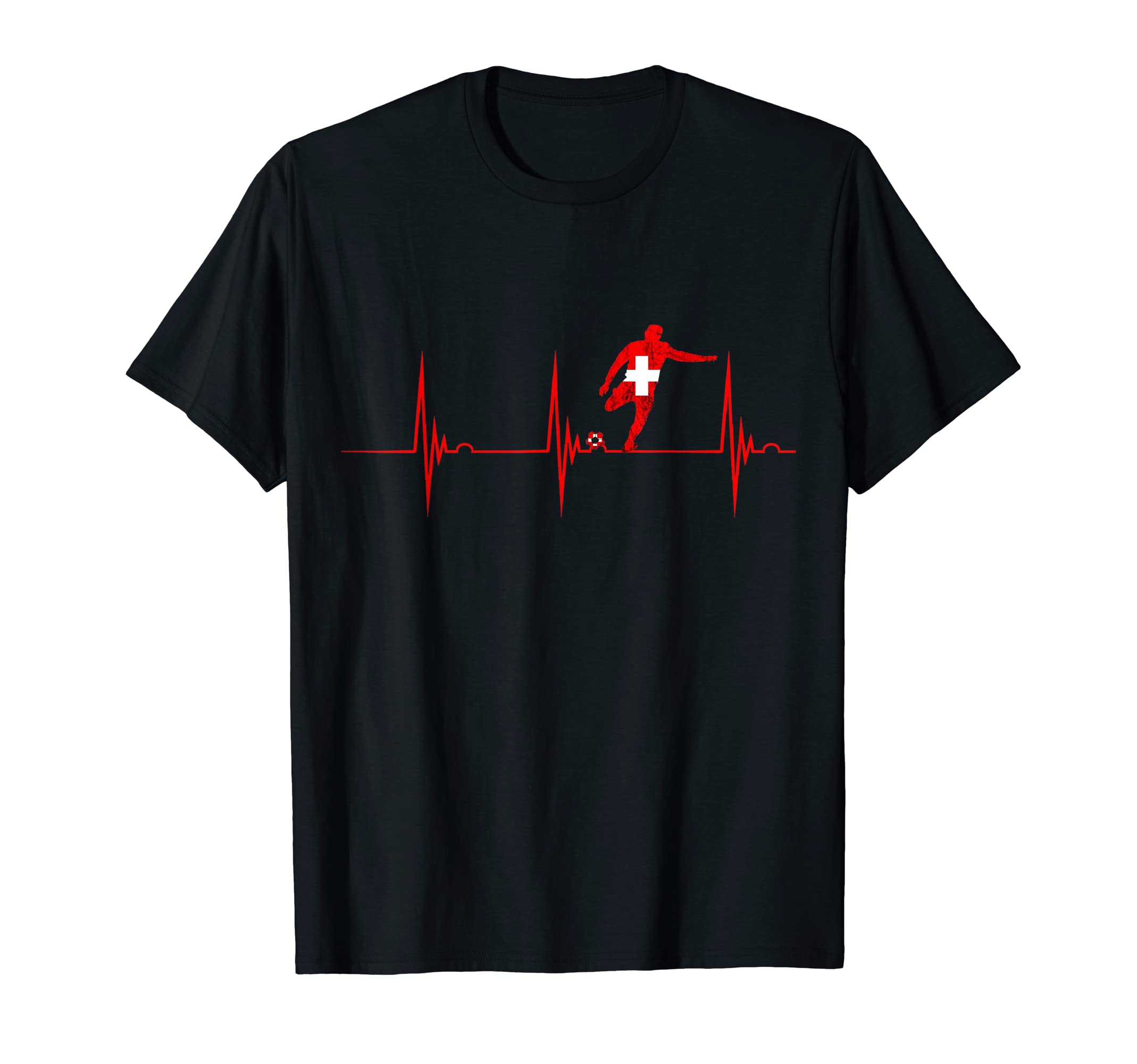 Switzerland Soccer Swiss Flag Heartbeat T-Shirt - Aesthetic Graphic Unisex
