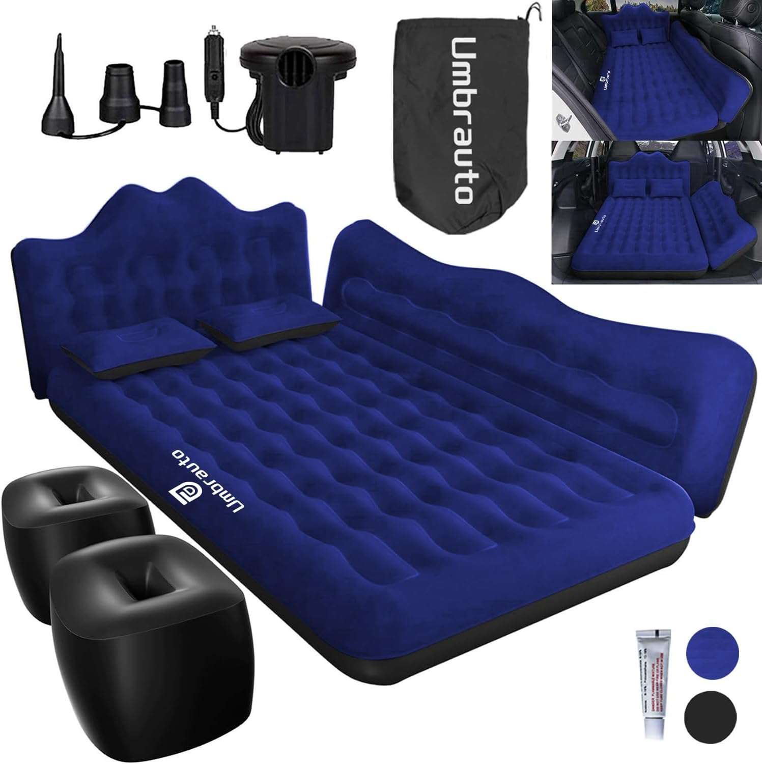 Umbrauto 29.53in/75cm Wide Car Air Mattress Inflatable SUV, Truck & Van Back Seat Camping Bed with Pump & Pillows, Navy