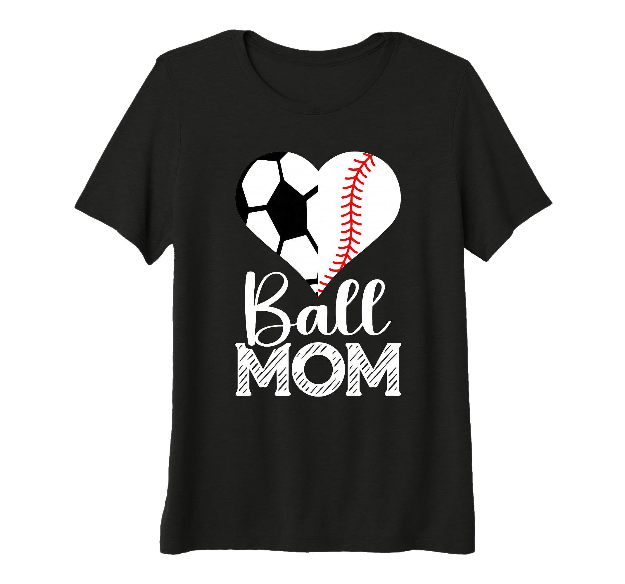 Womens Ball Mom Soccer Baseball Heart T-Shirt - Fun Novelty Design Unisex