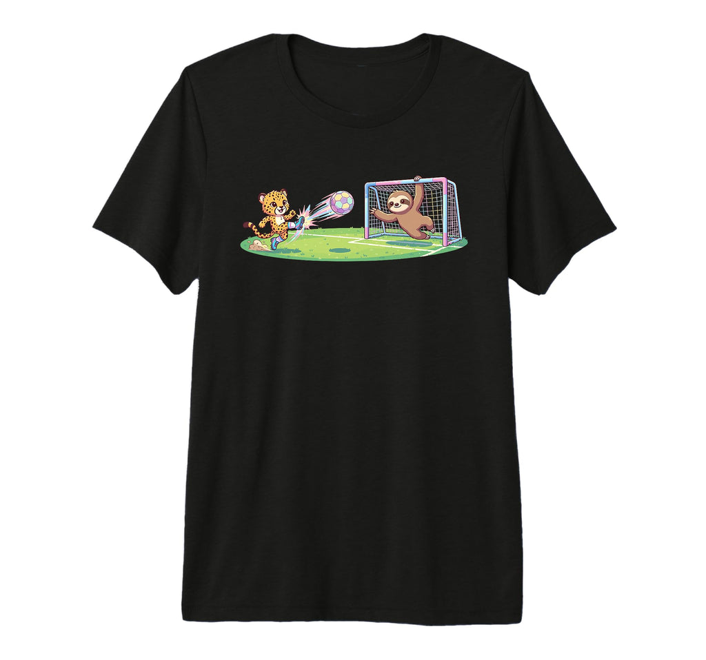 Cheetah Kicks Ball Sloth Goalie Soccer T-Shirt - Unique Graphic for Adults