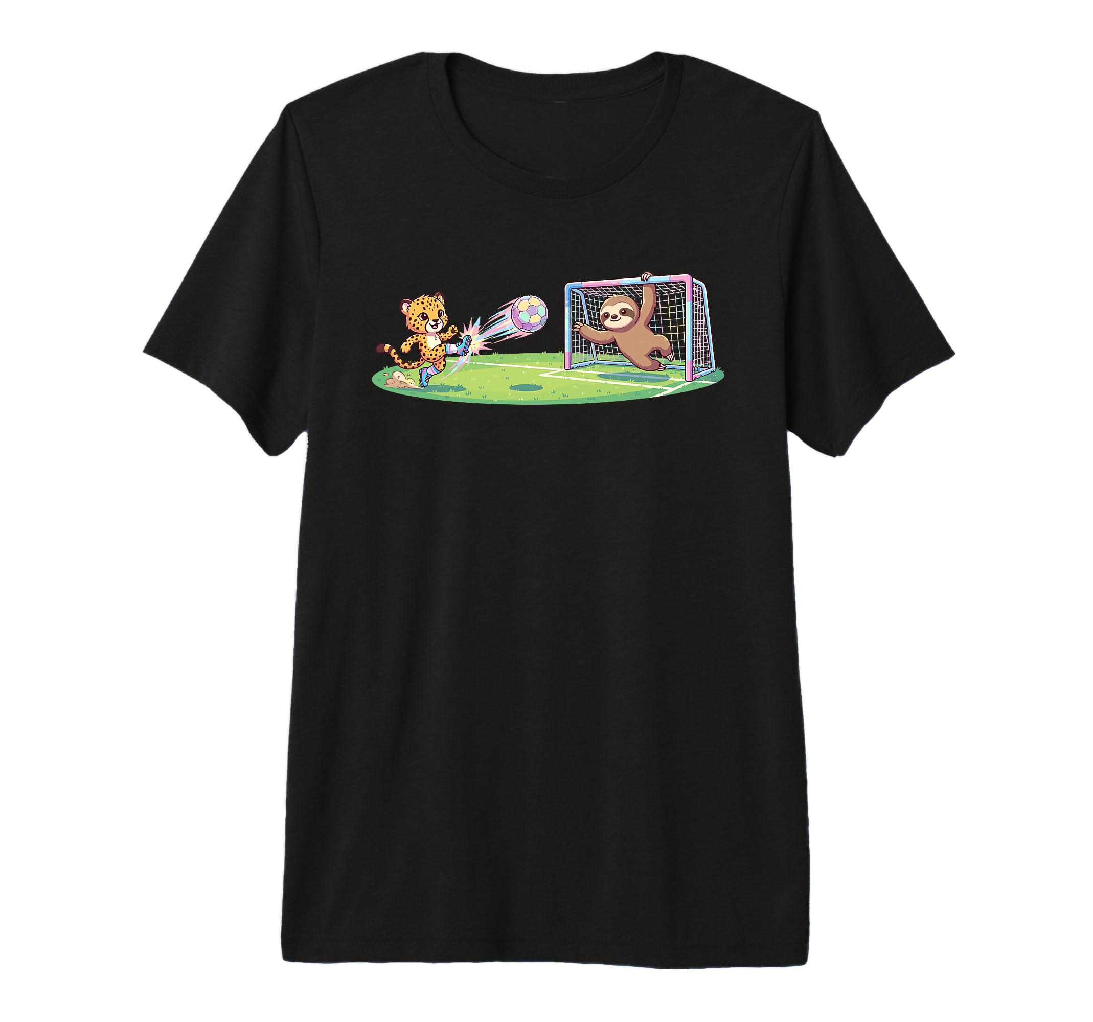 Cheetah Kicks Ball Sloth Goalie Soccer T-Shirt - Unique Graphic for Adults