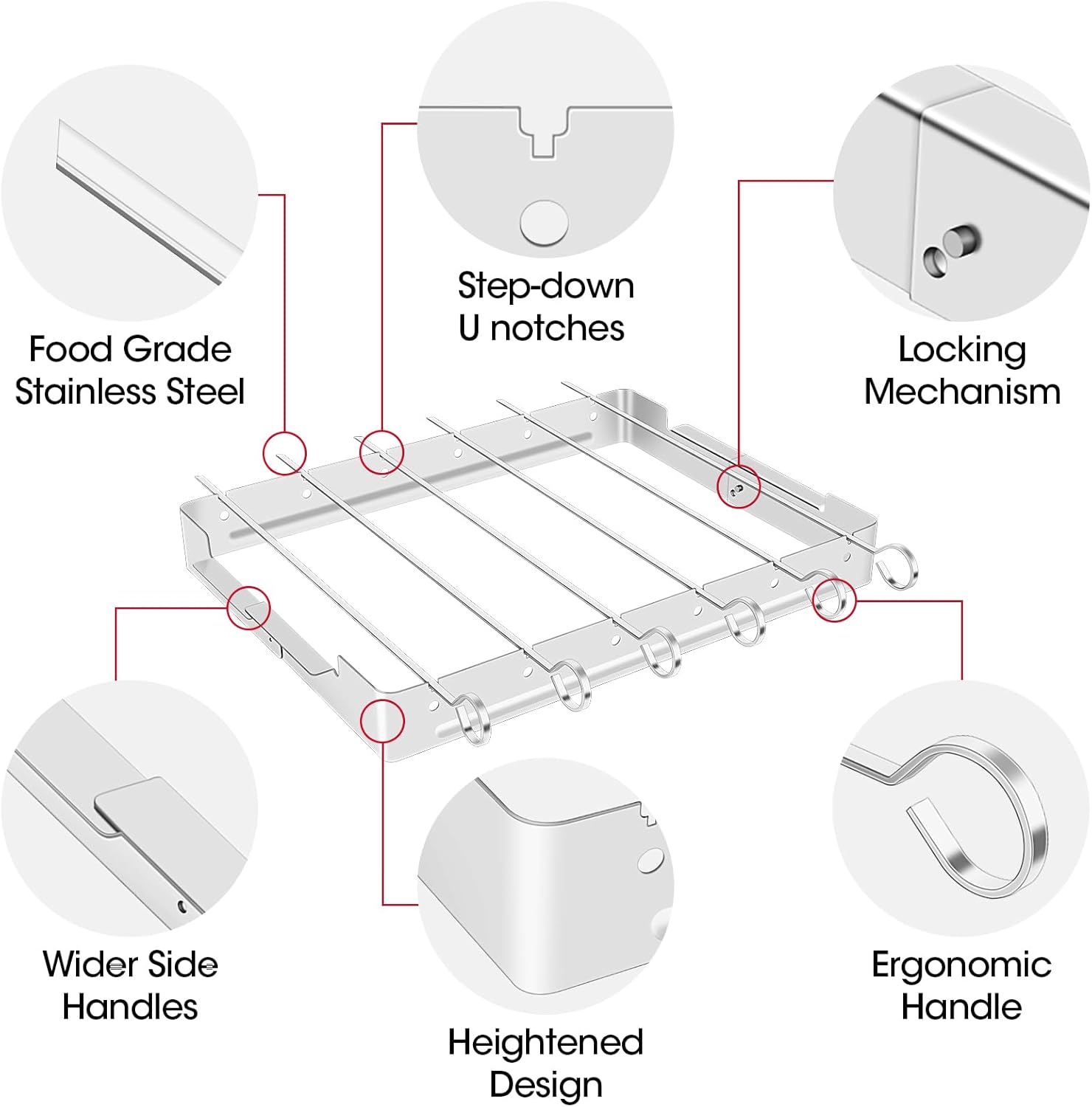 Unicook Upgraded Stainless Steel BBQ Shish Kabob Set, Large Foldable Grill Rack with 6pcs 13.5"L Barbecue Skewer, Keeps Kabobs from Sticking to the Grill Grate, 30pcs Bamboo Skewers as Bonus