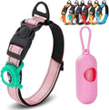 JSXD AirTag Dog Collar, Night Reflective Nylon Dog Collar for Small Medium Large Dogs,Lockable Quick Release Buckle,Padded Breathable Pet Collar with AirTag Holder (Pink, Large)