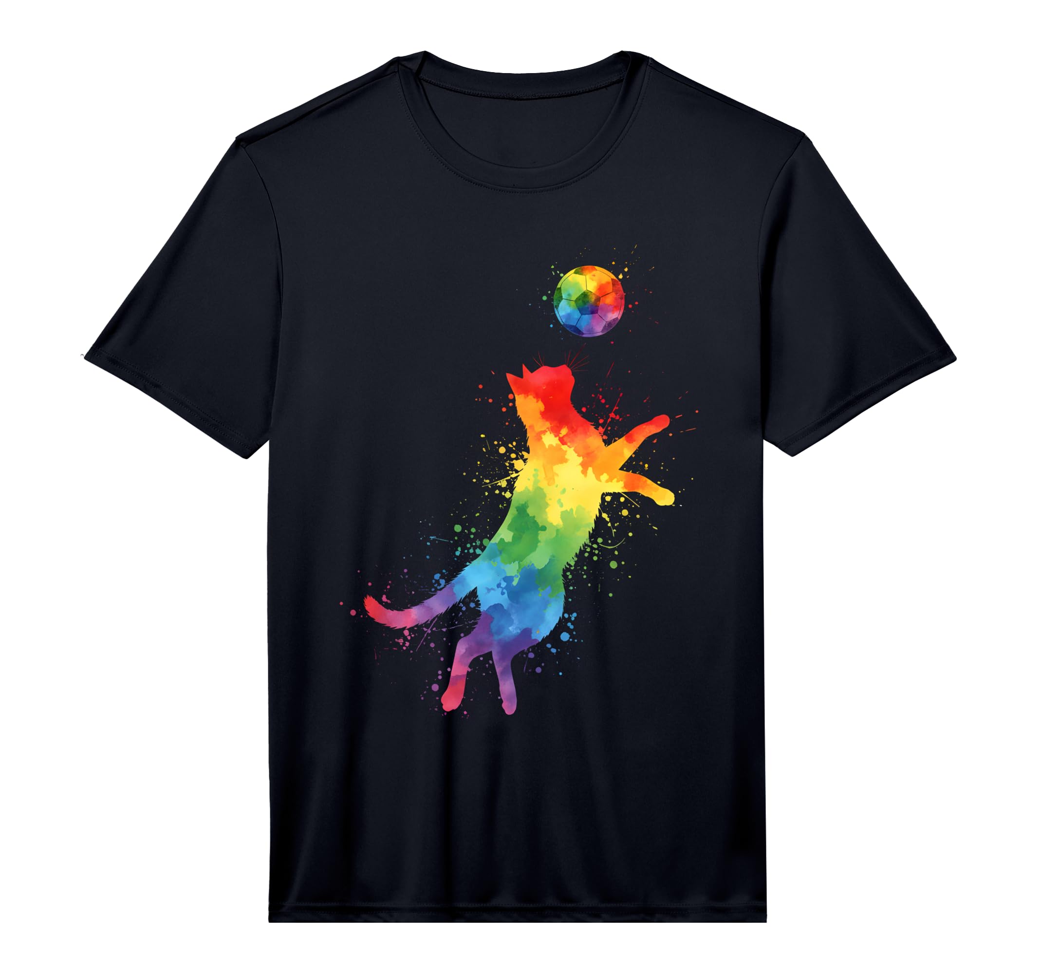 Funny Cat Playing Soccer Performance T-Shirt - Unique Graphic for Adults