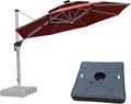 PURPLE LEAF 11ft Patio Umbrella With Base Solar powered LED Cantilever Umbrella with LED lights Windproof Outdoor Offset Umbrella for Garden Deck Pool Patio, Brick Red